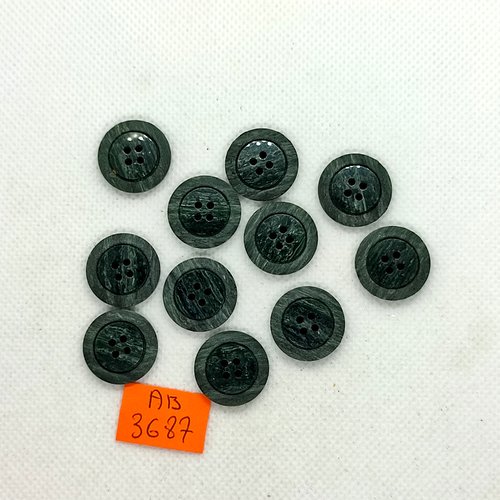 11 boutons en résine gris/vert - 18mm - ab3687