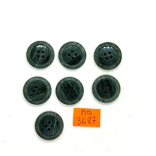 7 boutons en résine gris/vert - 27mm - ab3691