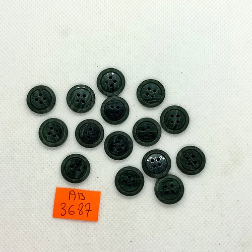 15 boutons en résine gris/vert - 14mm - ab3687