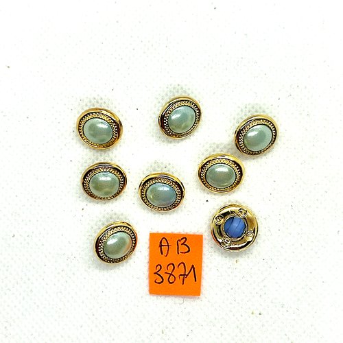 8 boutons en résine doré et bleu - 13mm - ab3871