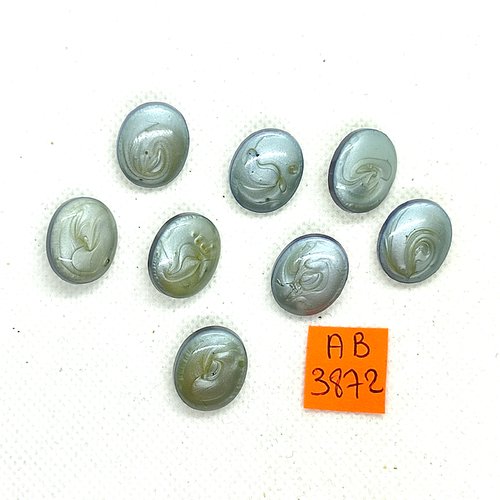 8 boutons en résine gris/bleu - 15x18mm - ab3872