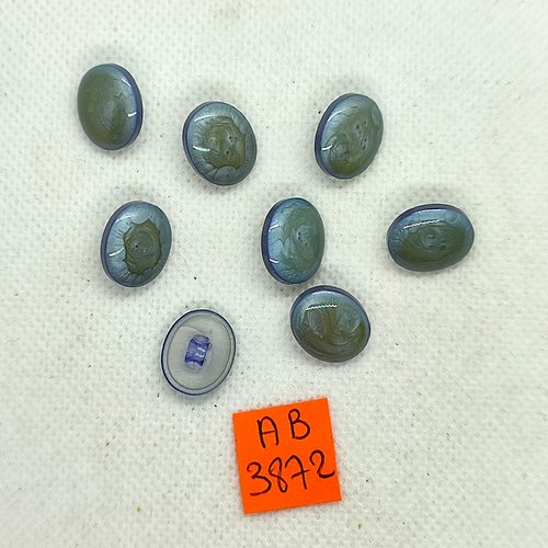 8 boutons en résine gris/bleu - 15x12mm - ab3872