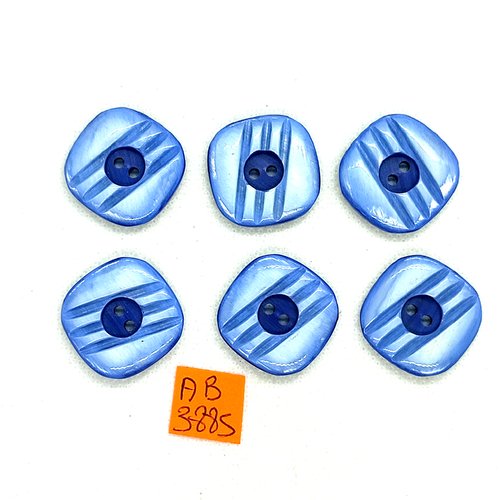 6 boutons en résine bleu - 25x25mm - ab3885