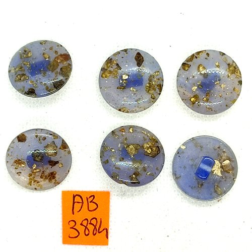 6 boutons en résine bleu et doré - 18mm - ab3884