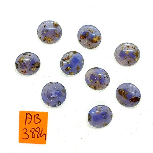 9 boutons en résine bleu et doré - 12mm - ab3884