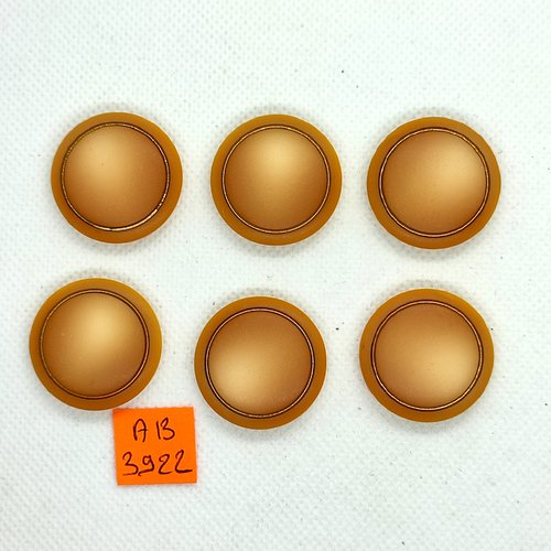 6 boutons en résine beige foncé et doré - 27mm - ab3922