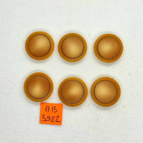 6 boutons en résine beige foncé et doré - 22mm - ab3922
