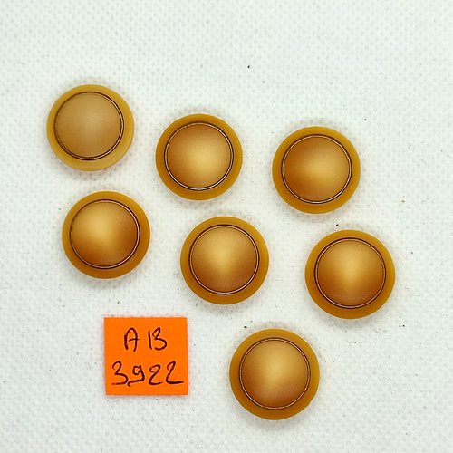7 boutons en résine beige foncé et doré - 18mm - ab3922