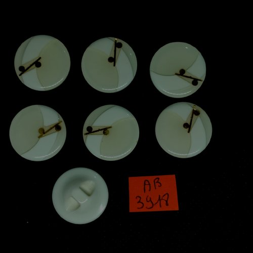 7 boutons en résine blanc et doré - 21mm - ab3918