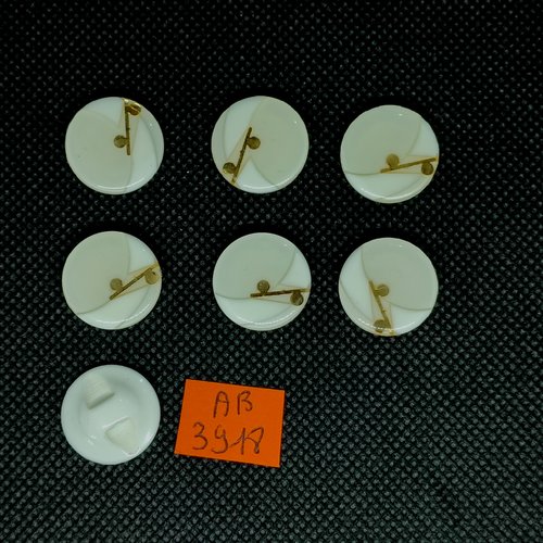 7 boutons en résine blanc et doré - 17mm - ab3918