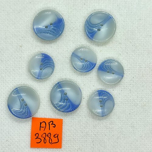 8 boutons en résine bleu dégradé - 18mm et 15mm  - ab3889
