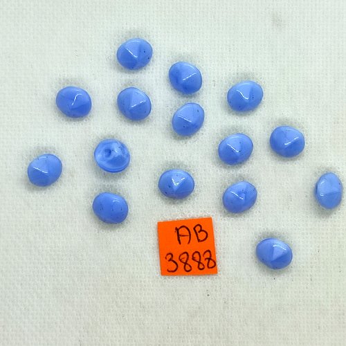 15 boutons en  verre bleu - 9mm  - ab3888