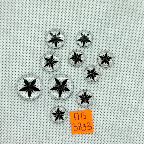 10 boutons en résine transparent et noir - des étoiles - taille diverse  - ab389"