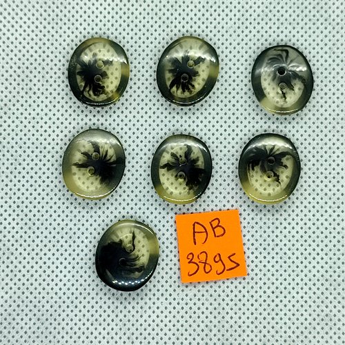 7 boutons en résine noir et transparent - 15x18mm - ab3895