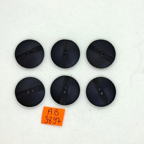 6 boutons en résine noir - 25mm - ab3897