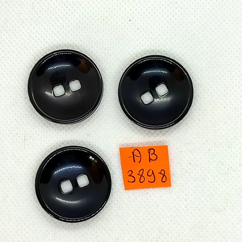 3 boutons en résine noir - 28mm - ab3898