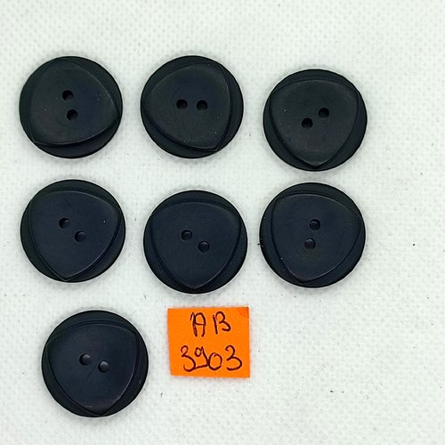 7 boutons en résine noir - 22mm - ab3903