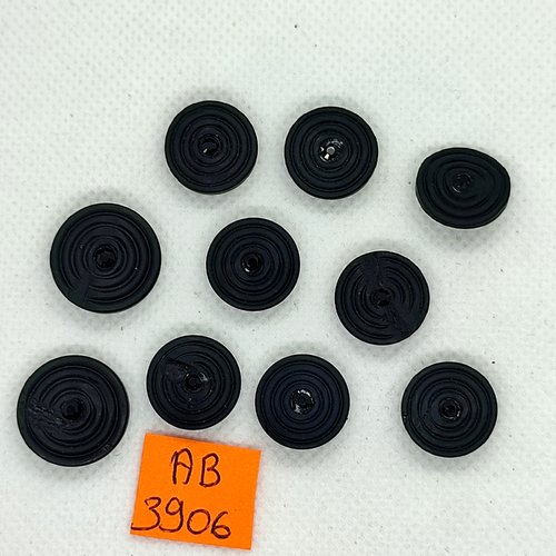 11 boutons en résine noir - 17mm et 15mm - ab3906