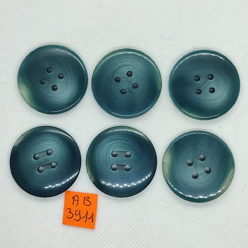 6 boutons en résine gris/bleu - 34mm - ab3911