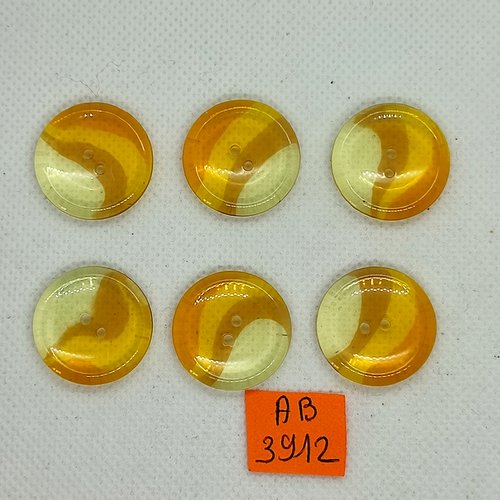 6 boutons en résine jaune et transparent  - 23mm - ab3912
