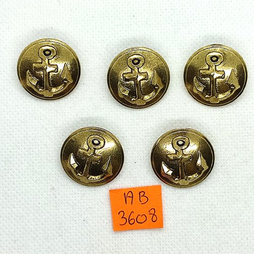 5 boutons en métal doré - une ancre  - 23mm - ab3608