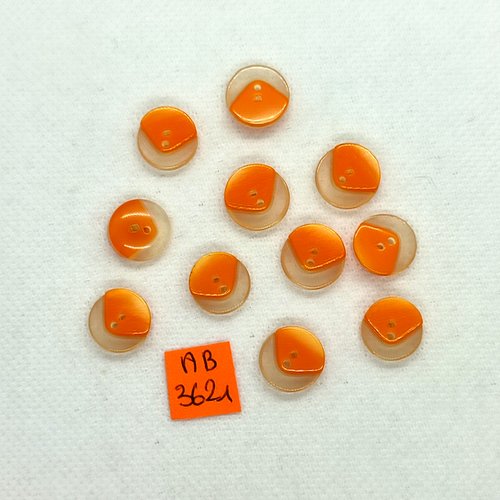 11 boutons en résine orange et transparent - 12mm - ab3621
