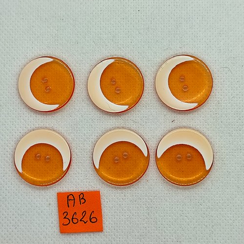 6 boutons en résine orange et transparent - 22mm - ab3626