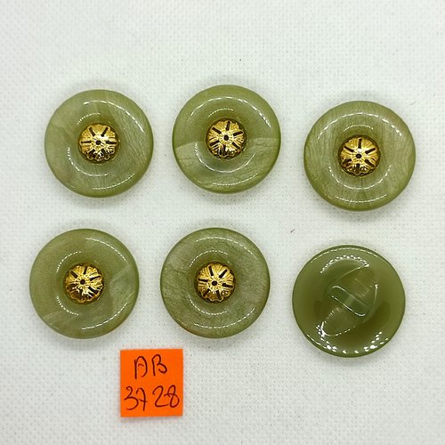 6 boutons en résine vert clair et doré - 27mm - ab3728