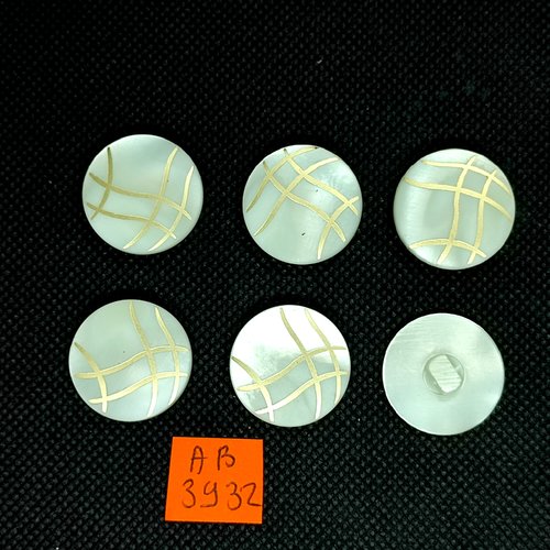 6 boutons en résine ivoire et doré - 22mm - ab3932