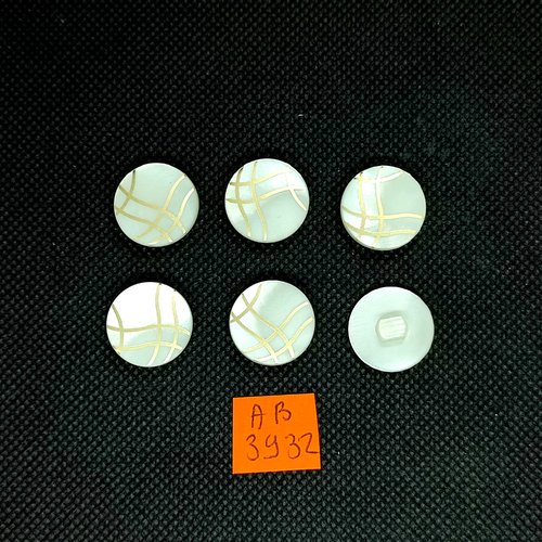 6 boutons en résine ivoire et doré - 18mm - ab3932