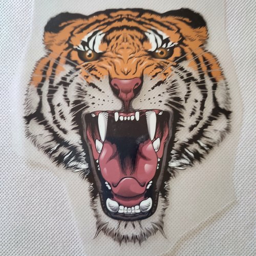 Grand transfert pour textile tete de tigre - 12x14cm