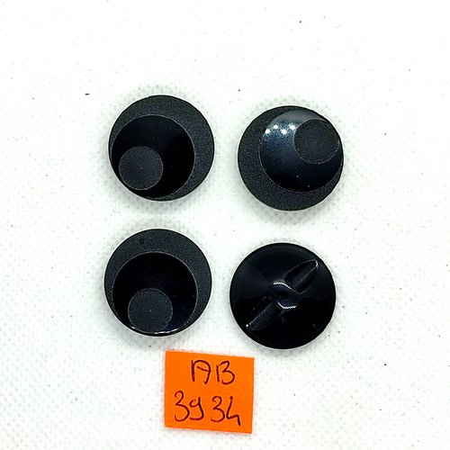 4 boutons en résine noir et gris - 23mm - ab3934