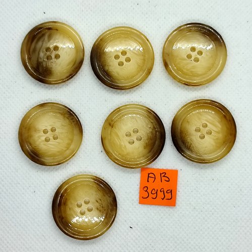 6 boutons en résine marron et beige - 28mm - ab3999