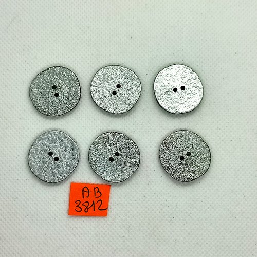 6 boutons en résine gris - 24mm - ab3812