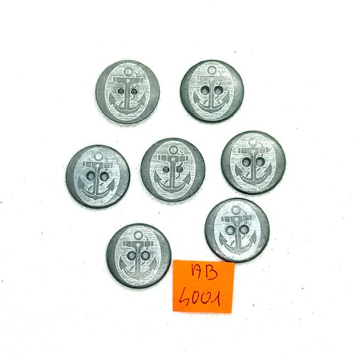 7 boutons en métal argenté - une ancre - 20mm - ab4001