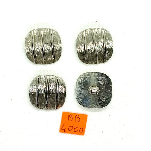 4 boutons en métal argenté - 26x26mm - ab4000