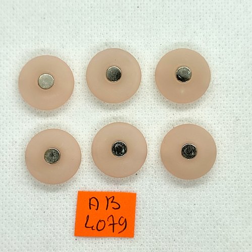 6 boutons en résine rose pale et argenté - 17mm - ab4079