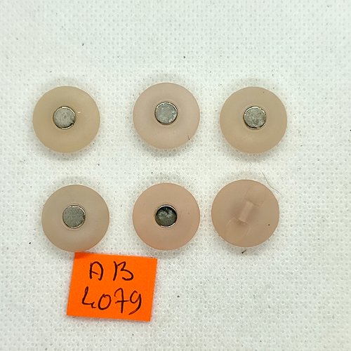 6 boutons en résine rose pale et argenté - 15mm - ab4079