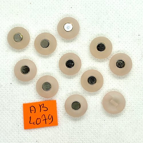 11 boutons en résine rose pale et argenté - 12mm - ab4079