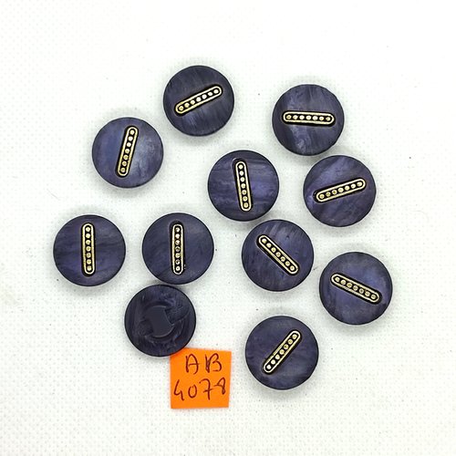 11 boutons en résine bleu et doré - 18mm - ab4078