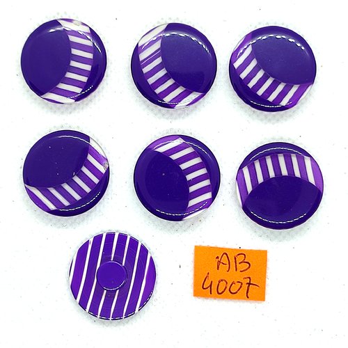 7 boutons en résine violet et blanc - 22mm - ab4007