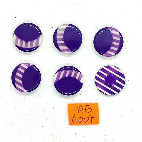 6 boutons en résine violet et blanc - 18mm - ab4007