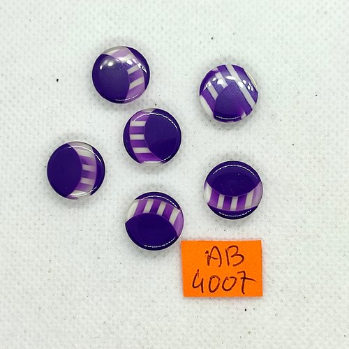 6 boutons en résine violet et blanc - 13mm - ab4007