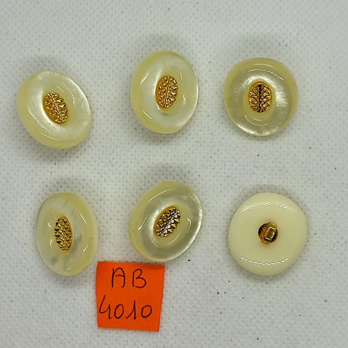 6 boutons en résine ivoire et doré - 20x22mm - ab4010