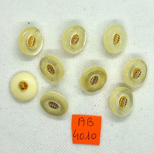 9 boutons en résine ivoire et doré - 16x18mm - ab4010