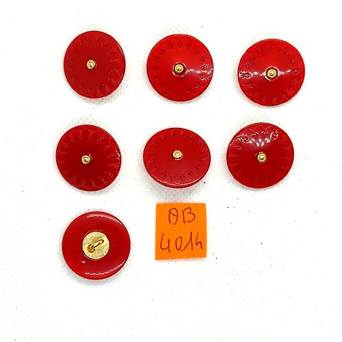 7 boutons en résine rouge et doré - 23mm - ab4014