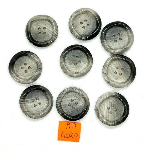 9 boutons en résine gris - 27mm - ab4020