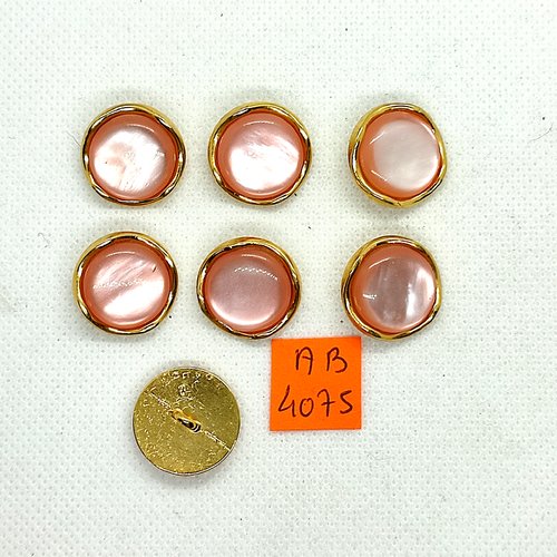 7 boutons en métal doré et cabochon rose - 19mm - ab4075