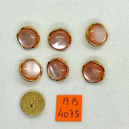 7 boutons en métal doré et cabochon rose - 14mm - ab4075