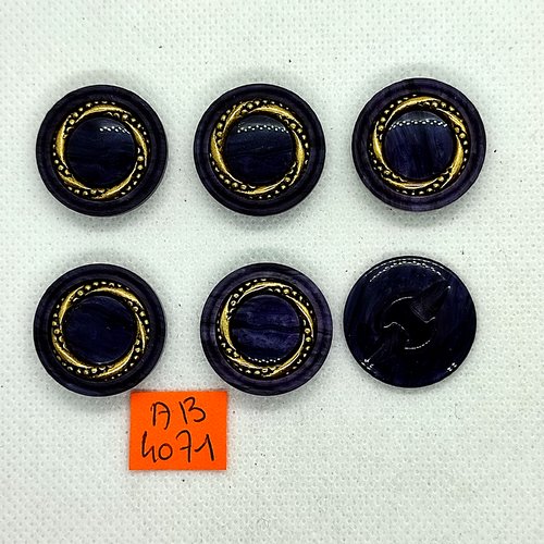 6 boutons en résine violet et doré - 23mm - ab4071